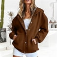 thumbnail image 4 of Rggeeun Womens Sweatshirt Hoodie Solid Color Long Sleeve Snap & Zip Up Hooded Adjustable Drawstring Side Pockets Thickened Fall Winter Travel Party Versatile Tops,Brown,Xxl, 4 of 6