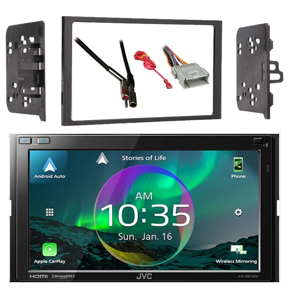 JVC KW-M875BW 6.8" Touchscreen Double DIN HDMI/WiFi Bluetooth USB Digital Multimedia Stereo Receiver with Antenna Adapter, Wiring Harness, Radio Install Kit For Select 98-Up GM Vehicles