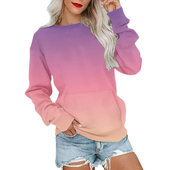 Jsaierl Women's Sweatshirts Funny Gradient Trendy Sweatshirts Crewneck Casual Sweater Tops Workout Long Sleeve Blouses Winter Saving