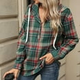 thumbnail image 5 of Pullover Hoodies for Women Plaid Long Sleeve Hooded Sweatshirt Button V-Neck Loose Fall Top Oversized Winter Shirt (Green M), 5 of 7