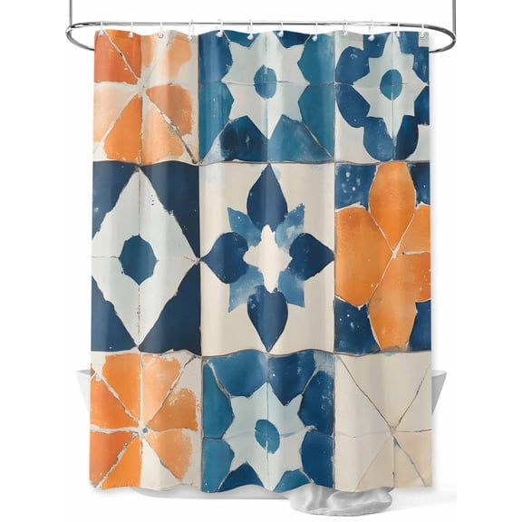 Fsddascl Abstract Blue Shower Curtain Set - 54" x 78" Washable Bathtub Curtain with 12 Hooks, Orange Color Block Retro Watercolor Boho Waterproof Fabric Stall Shower Curtains for Bathroom/Bathtub