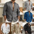 thumbnail image 4 of Men Casual Solid Long Sleeve Shirt Collar Tops Blouse Beach Button-Down T Shirts, 4 of 8