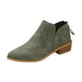 thumbnail image 3 of Willtoo Women's Ankle Boots Low Heels Chunky Fashion Zipper Dressy Booties for Women Pointed Toe Slip On Dress Short Shoes Army Green, 3 of 4