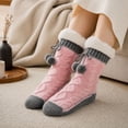 thumbnail image 5 of Women Sherpa Lined Cable Knit Slipper Socks with Pom Pom, Thick Warm Non Slip Home Socks, Cozy Fleece Lined Winter Cabin Socks for Indoor Wear Pink, 5 of 5