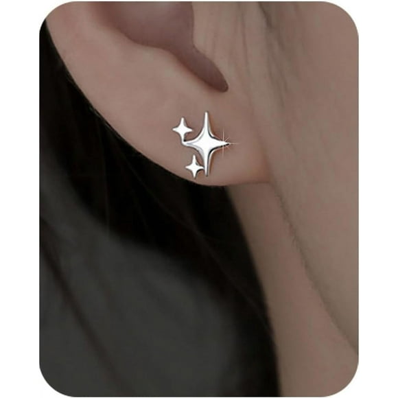 14K Gold Plated Sterling Silver Post Star Earrings | Hypoallergenic Small Stud Earrings for Women Teens 3 Stars