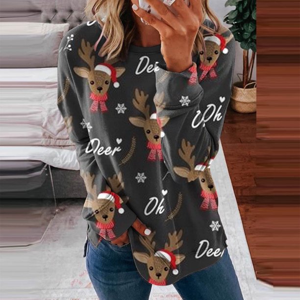 Pntutb Mujer Verano Sexy Camisas Cuello Redondo Manga Larga tops Impreso Regular Blusa Pntutb Pntutb-7599