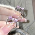 thumbnail image 5 of Pink Crystal Bow Knot Open Statement Ring for Women CZ Eternity Promise Rings Stacking Finger Bands Adjustable, 5 of 7