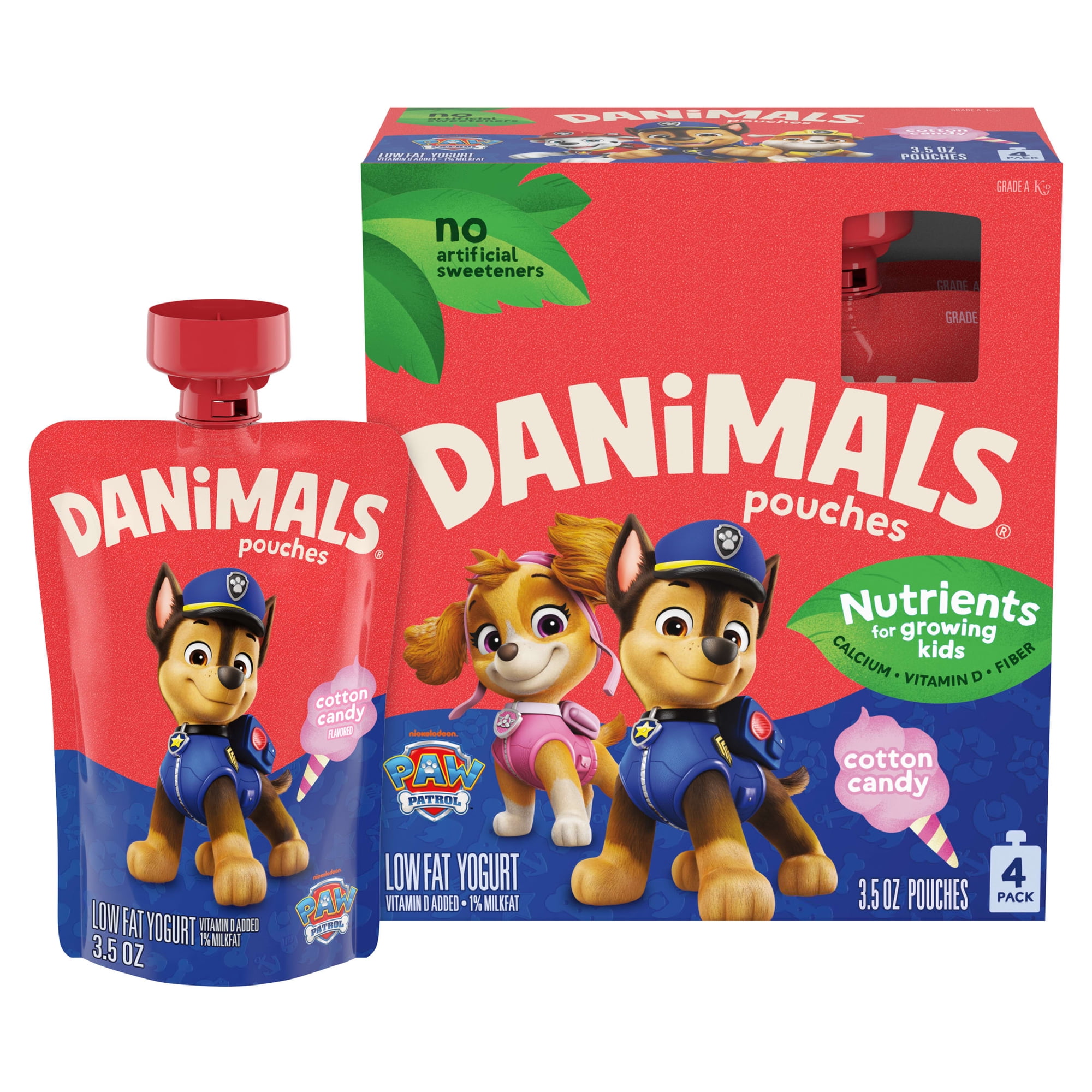 Danimals Pouches Cotton Candy Squeezable Low Fat Yogurt Pouches, 3.5 oz, 4 Count