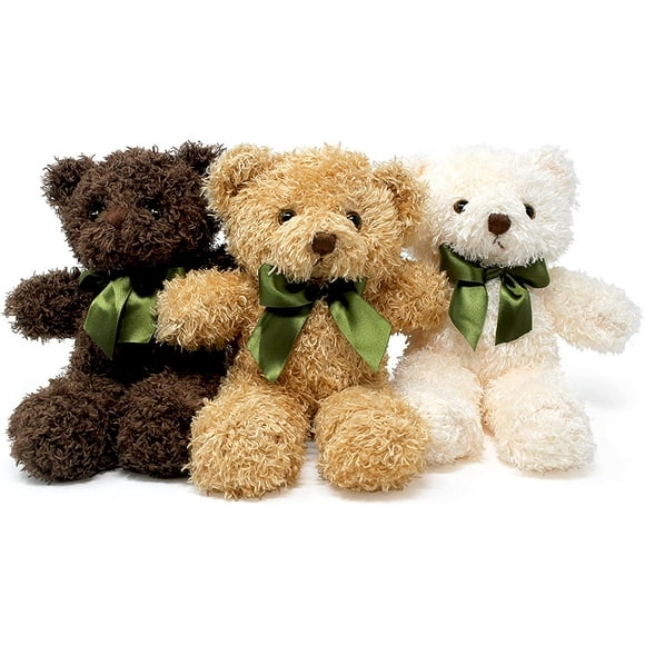 Teddy Bear Plush - Cute Teddy Bears Stuffed Animals in 3 Colors - 3-Pack of Stuffed Bears - 9.8 Inch Height (Dark Brown, Golden, White)