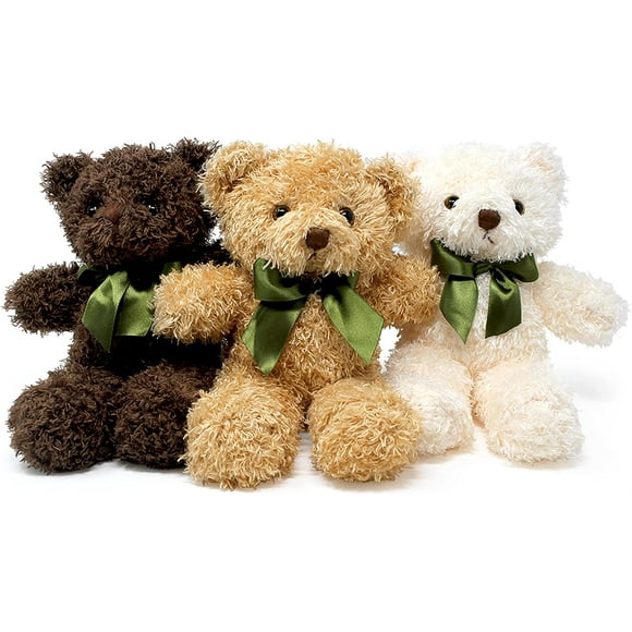 Peluche Ours en Peluche - Ours en Peluche Mignons Animaux en Peluche en 3 Couleurs - 3-Pack d'Ours en Peluche - 9,8 Pouces de Hauteur (Brun Foncé, Doré, Blanc)