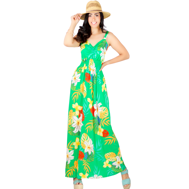 VESTIDO LARGO DE MUJER STRETCH DE ESTAMPADOS PRIMAVERALES