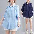 thumbnail image 3 of Blusa larga casual de algodón y lino Blusa oscura azul de mujer XL Aqua, 3 of 5