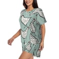 thumbnail image 2 of Naloa Hand Drawn Chickens Women's Short-Sleeved Pajama Set, Loungewear, Summer pajamas, Breathable Cozy - Medium, 2 of 9
