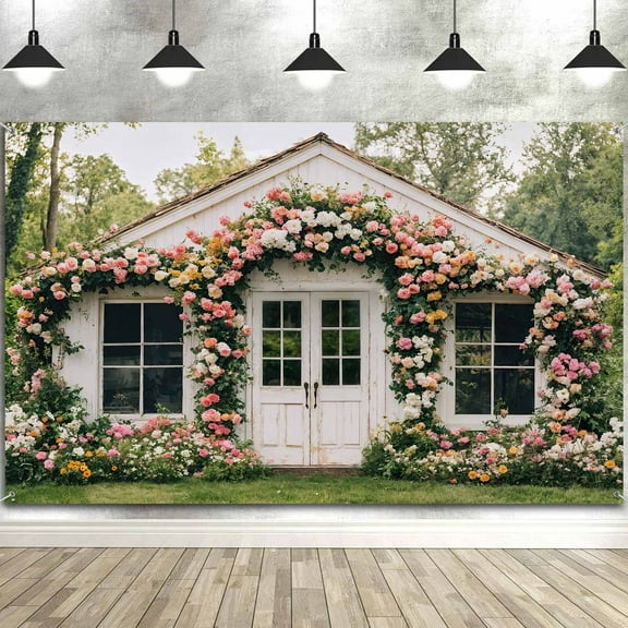 Flower Backdrop Floral Retro House Photography Backdrops Rustic Garden Style Decoration Wedding Portrait Background Studio Photo Booth Props 10X8