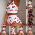 thumbnail image 3 of Ana Women Fashion Print Pajamas Set Vest Bra Top Short Sleepwear Nightwear Lingerie, 3 of 9