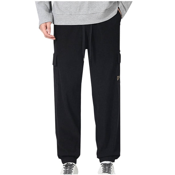 Pantalones largos para hombre, con cordón, bolsillos grandes, color liso, con movimiento, pantalones casuales altos, pantalones deportivos fáciles de atar en los pies, pantalones de poliéster para hom