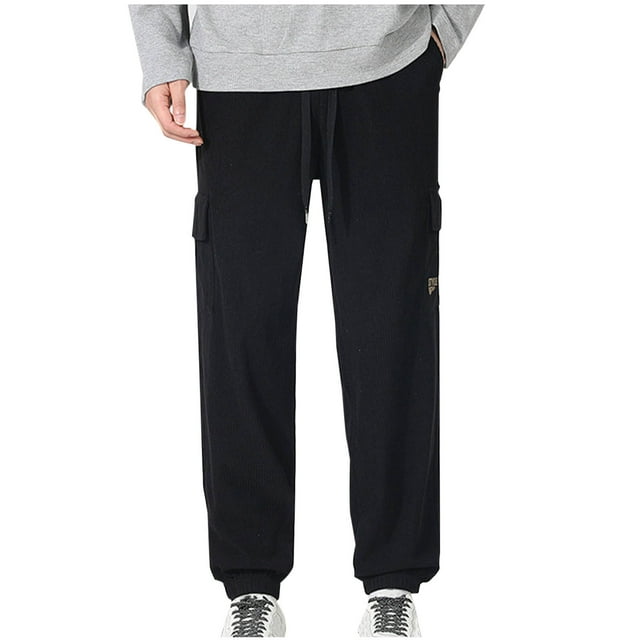 AherBiu Mens Corduroy Pants Drawstring Elastic Waisted Plus Size Joggers With Multi Pockets Fall Winter Casual Loose Cargo Trousers