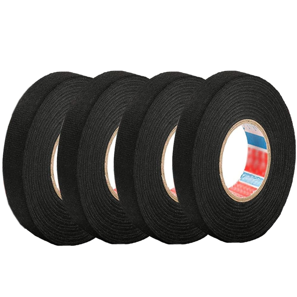 4 Rolls Wire Loom Harness Tape, Wiring Harness Cloth Tape, Black Adhesive Fabric Tape, for