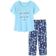 Ensemble de pyjamas en coton pour femmes à manches courtes Top Capri Pants Sleepwear Plus Size S-3XL