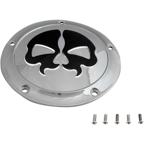 Drag Specialties 1107-0552 Split Skull Derby Cover - Chrome with Black Skull
