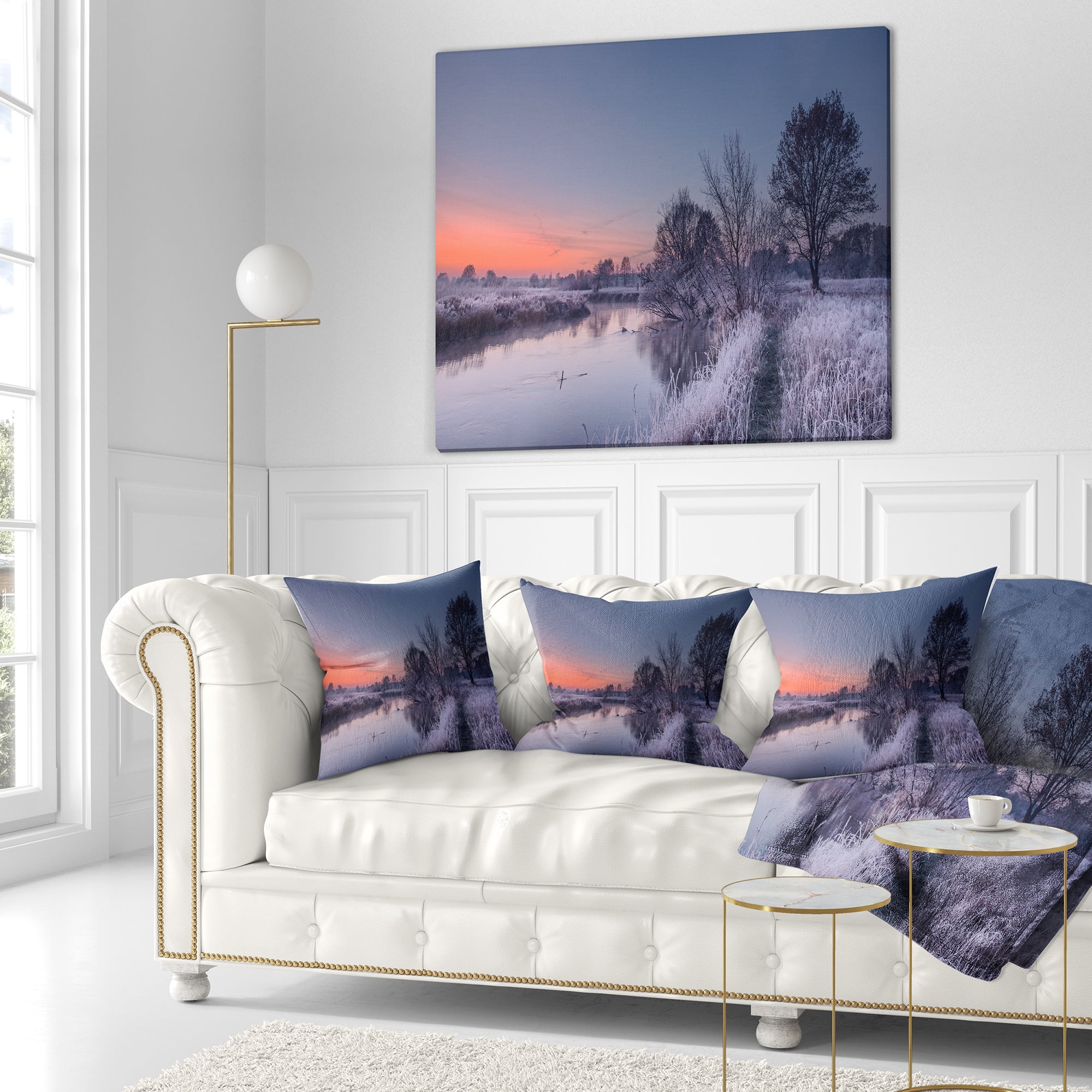 Designart Frosty Fall Morning Panorama - Landscape Printed Throw Pillow - 18x18