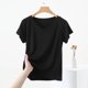 thumbnail image 4 of Mujeres Manga Corta Tops Casual, Color Sólido Cuello en V, Camiseta Casa Blusas para Mujeres, 4 of 7