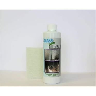 Hard Water Deposit Remover, Glass Plus Metal, for sinks Shower  windows and more, with White Polishing Pad