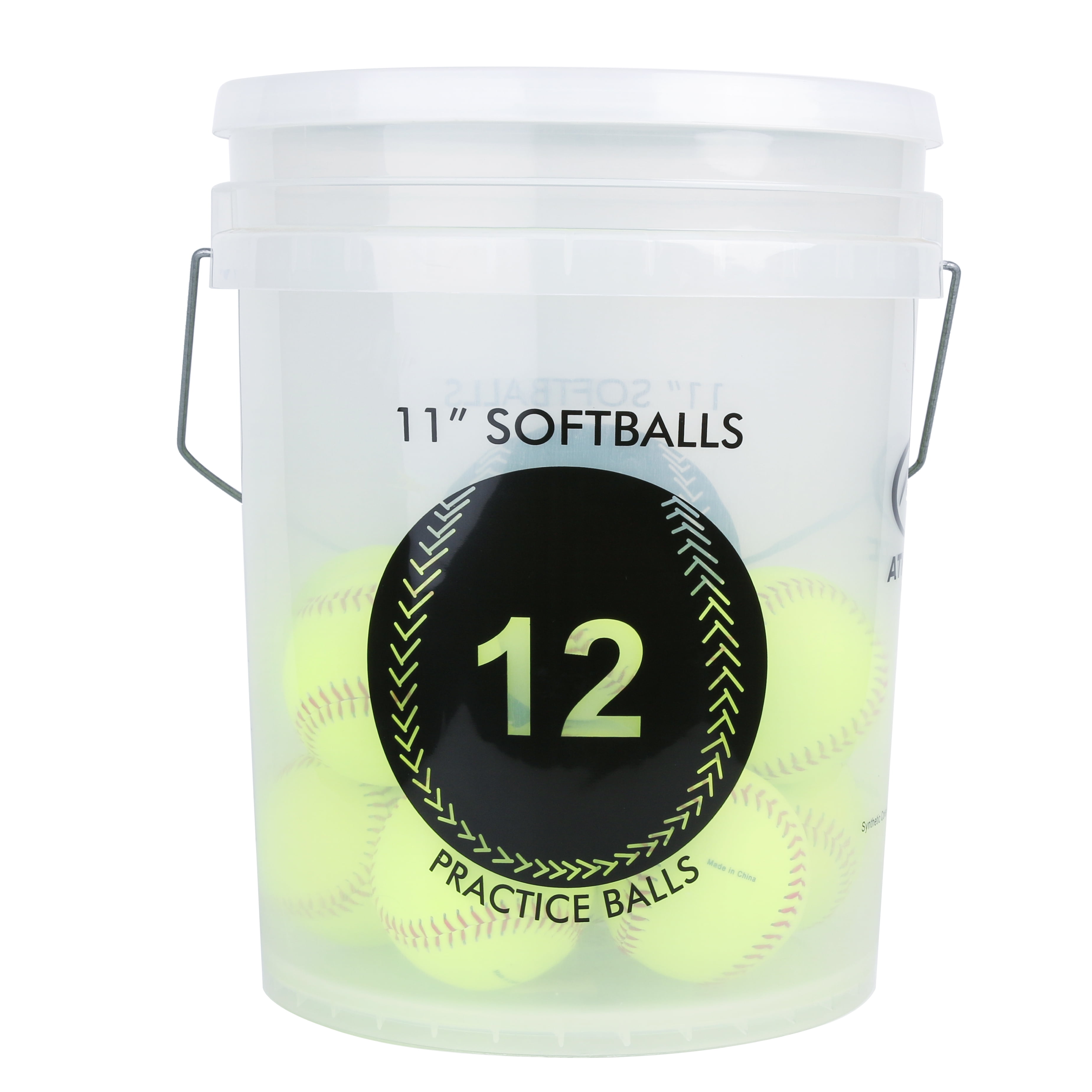 Athletic Works Set of 12 Practice Softballs in Bucket, Optic Yellow