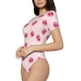 thumbnail image 2 of KLL Women 's Crew Neck Bodysuit Jumpsuits Cute Pig Nose Print Short onesies Stretch T Shirts, 2 of 7