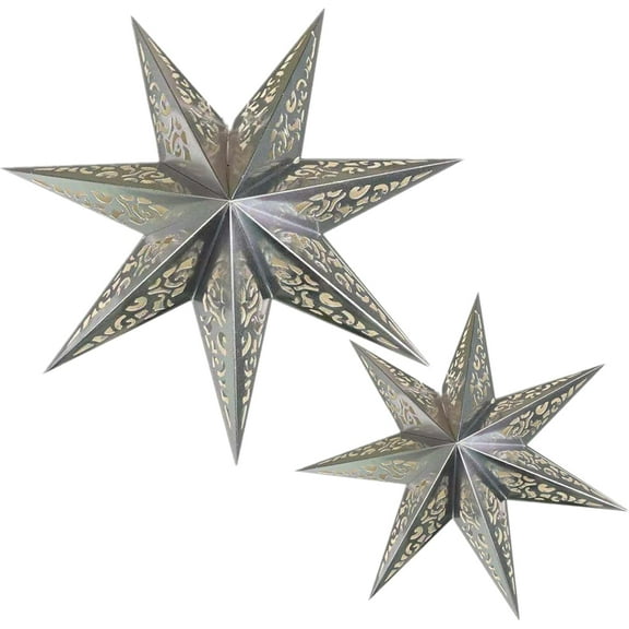 7 Point Star Paper Lantern,2PCS Collapsible Handmade Hanging Hollow Star Paper Lantern Lampshades for Christmas Study Room,Party Decor