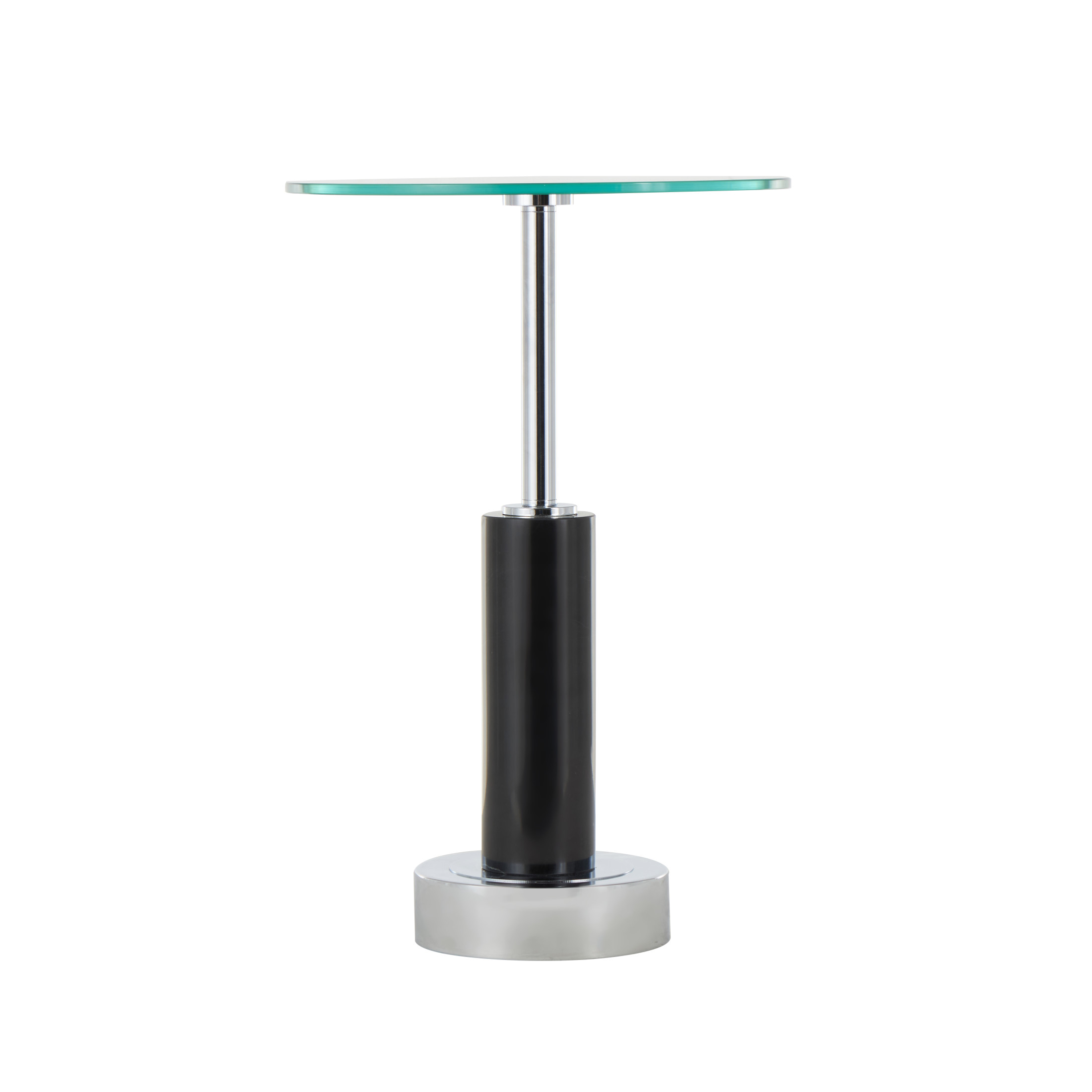 DecMode 14" x 21" Black Marble Round Accent Table with Silver Metal Rod and Base, 1-Piece