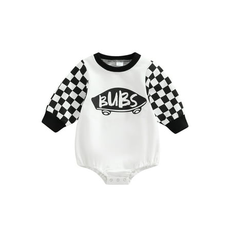 

aturustex Baby Girl Boy Summer Romper Letter Print Patchwork Snaps Jumpsuit for Toddlers 0-18 Months