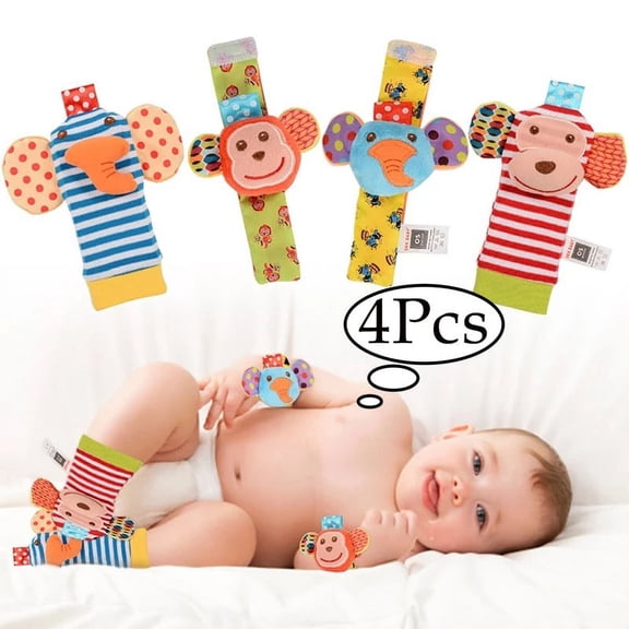 LNKOO 4 Pack Baby Socks Toys, Baby Feet and Fingers Socks Set, Design with Monkey and Elephant Organic Cotton Socks for Infant and Toddler,Wonderful Baby Gift