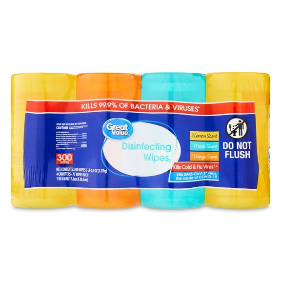 Great Value Disinfecting Wipes, 4 Pack, 300 Total Wipes