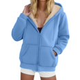 thumbnail image 2 of CFLVAEK Sherpa Hoodie Jacket Womens Zip Up Fleece Lined Hoodies Warm Winter Long Sleeve Hooded Sweatshirts with Pockets Blue XL, 2 of 5