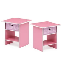 Furinno Dario End Table/ Night Stand Storage Shelf with Bin Drawer, Pink/Light Pink, Set of 2