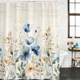 thumbnail image 3 of Blue Spring Floral Shower Curtain, Waterproof Shower Curtains for Bathroom, Summer Botanical Vintage Washable Fabric Cloth Bathroom Curtain Set Bathtub Decor with Hook 72''x84'', 3 of 9