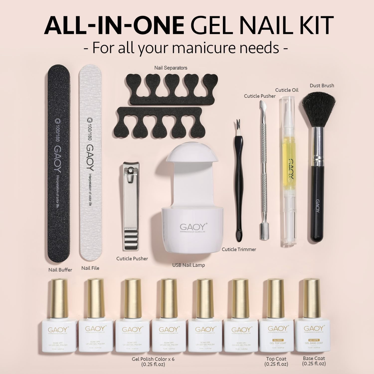 GAOY Gel Nail Polish Kit with UV Light for Beginners, 6 Colors Nude Red Pink Brown Sheer Gel Polish, Gel Nail Kit with Top Coat and Base Coat for DIY gel manicure at Home, Rose Garden E22