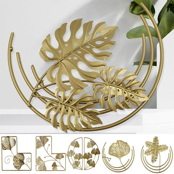 Cheers.US Home Metal Wall Decor, Golden Ginkgo Leaf Wall Hanging Decor with Frame, Golden Metal Art Wall Sculpture for Living Room, Office, Study, Large