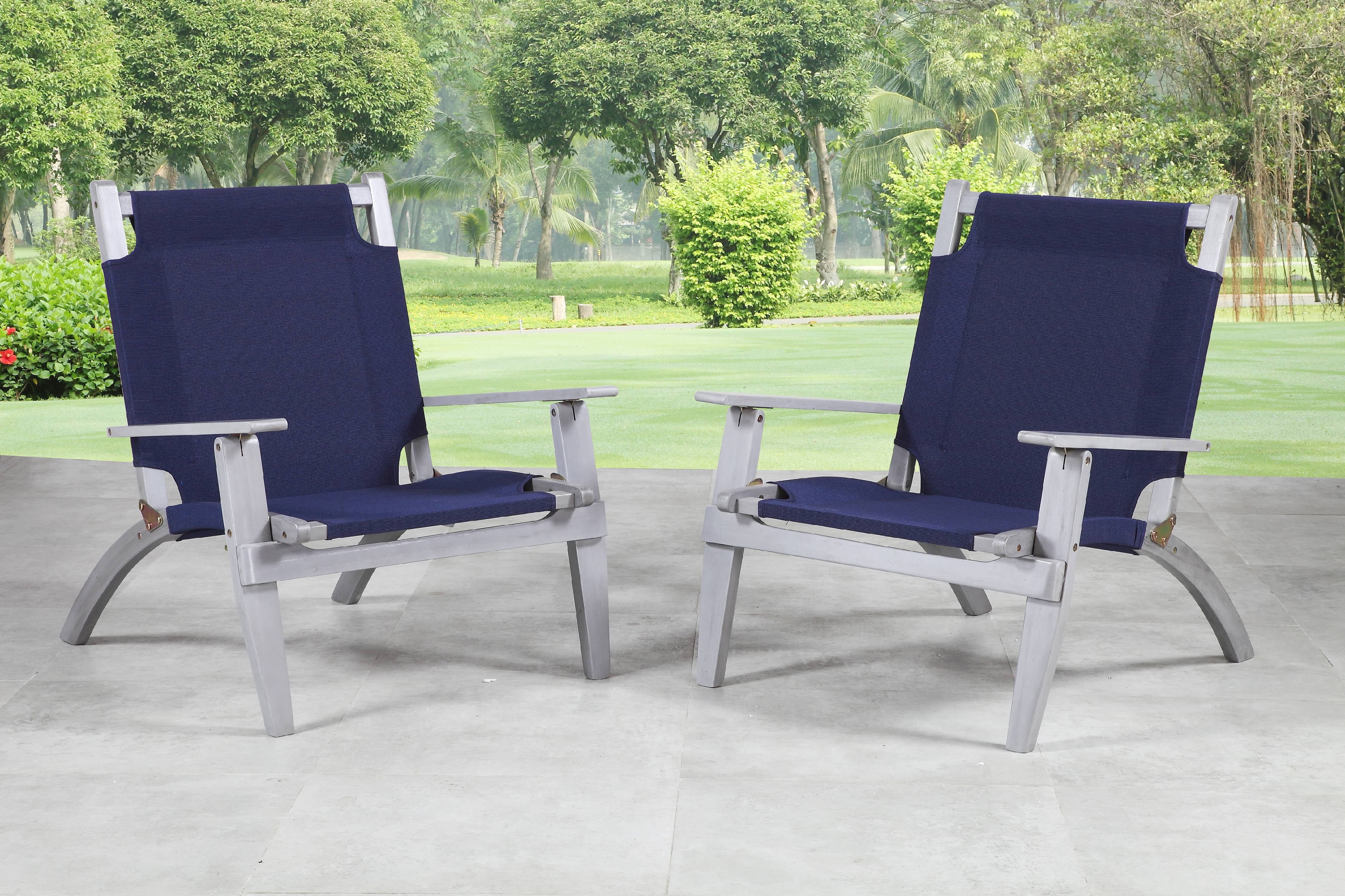 Linon Rosemary 4-Piece Acacia Outdoor Chat Set with Coffee Table, Loveseat & Chairs, Gray/Navy