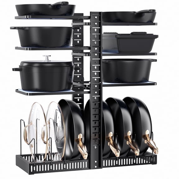 PANTASIA Pots and Pans Organizer, 6-Tier Adjustable Dual-Side Liftable Cabinet Pot Rack