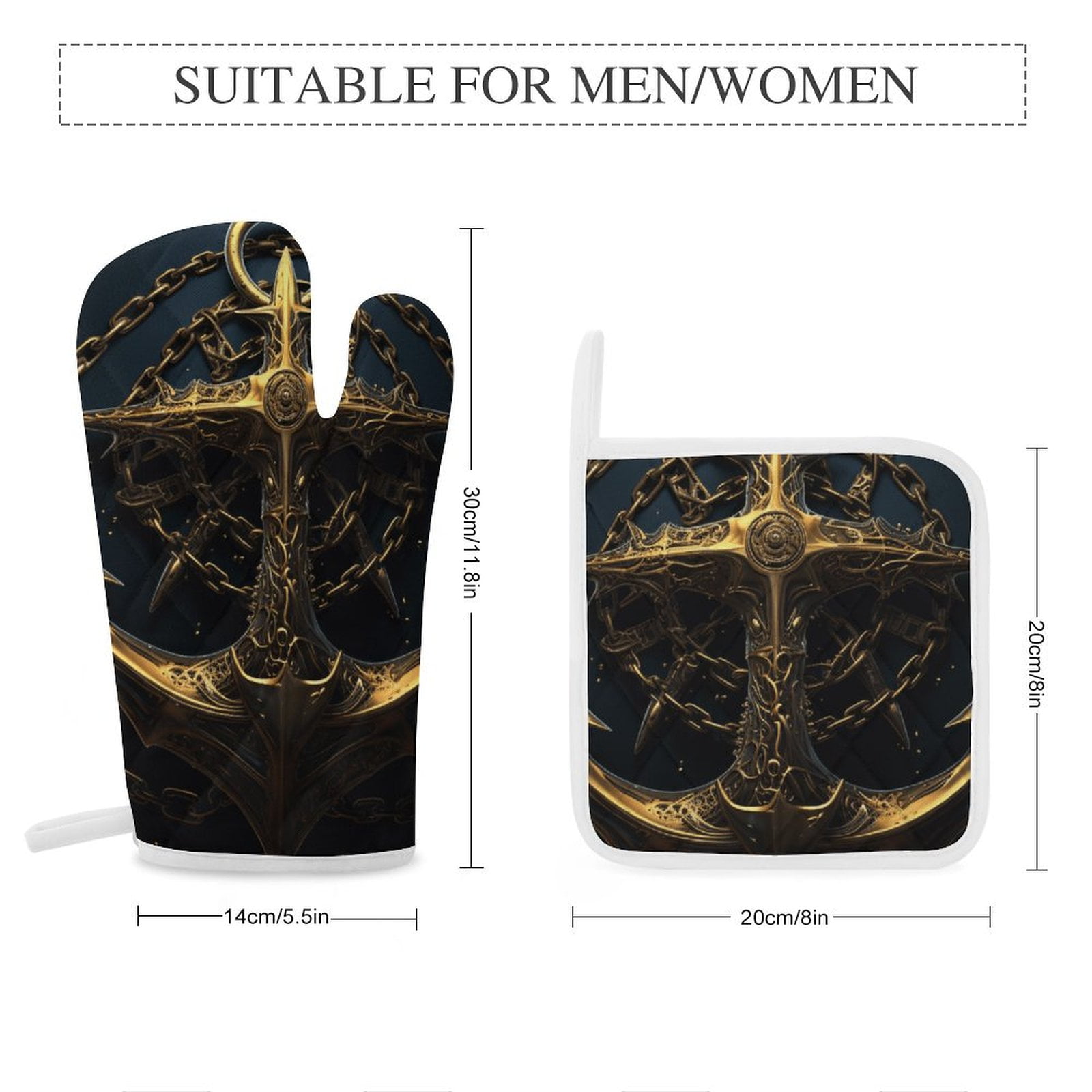 Anchor with Sailing Heat Resistant Microwave Oven Gloves Set for BBQ Baking Grilling,Baking Gifts Cooks for Women,Housewarming Gifts for New Home