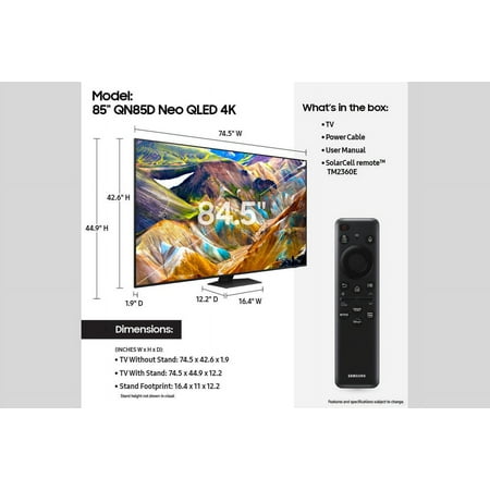 Samsung - 85” Class QN85D Series NEO QLED 4K Smart Tizen TV (2024)