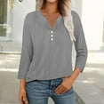 thumbnail image 6 of AKEGAMN Summer Button Down Tops 3/4 Length Sleeve Casual Blouses Oversized Tshirts, Gray S, Size S-5XL, 6 of 9