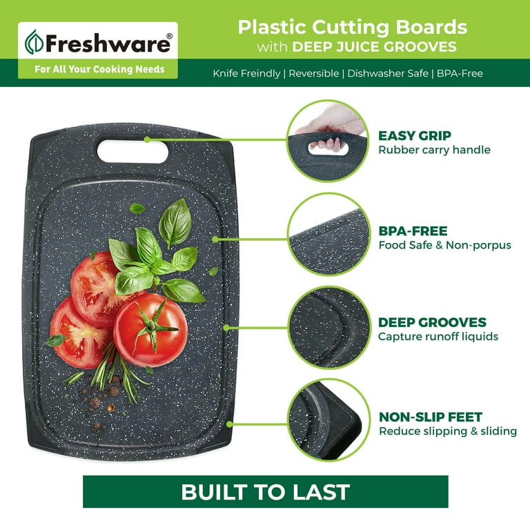 Freshware Plastic Cutting Board Set with Juice Grooves with Easy-Grip