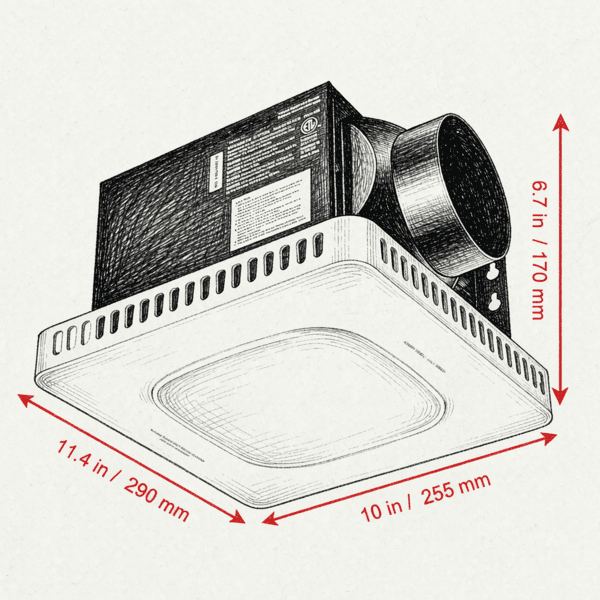Bathroom Exhaust Fan, Low Noise All-Copper Motor, Energy-Saving Ceiling Ventilation Fan, No Attic Access Required, Easy Ceiling Installation