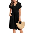 thumbnail image 3 of Maskion Women's Summer Ruffle Short Sleeve V-Neck Floral Short Party Dress with Pockets,M Black, 3 of 6