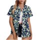 thumbnail image 1 of Pantalones Cortos para las Mujeres Sexy, Blusas de Estilo Hawaiano Impreso, Botón Arriba Cuello Turndown Superior, 1 of 6