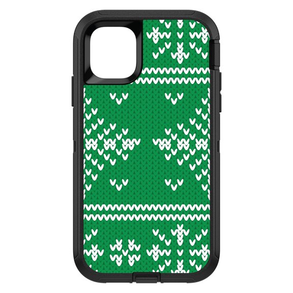 DistinctInk Custom SKIN / DECAL compatible with OtterBox Defender for iPhone 11 (6.1" Screen) - Green White Ugly Christmas Sweater - Christmas All Year
