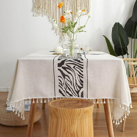 

GOODLY Japanese Style Plaid Tablecloth Rectangle Cotton Linen Striped Table Cloth Home Dust Cover With Tassels